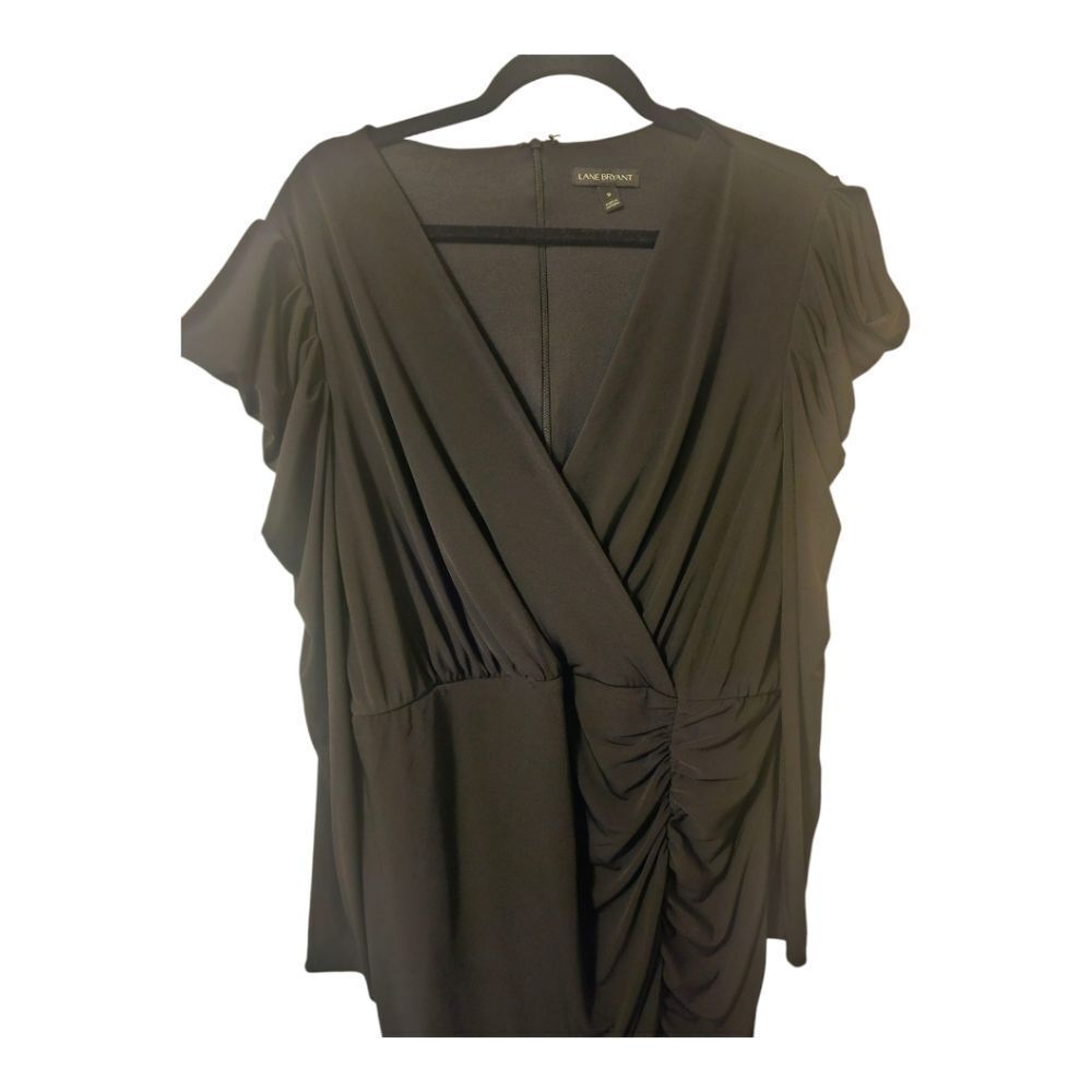LANE BRYANT Black V-Neck Ruched Surplice Dress -‎ Size 16